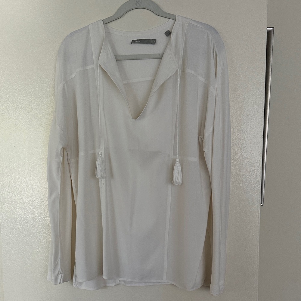 Vince Cream Blouse with Tassel Details